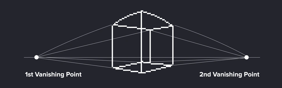 Perceptive perspective: a cube drawn in pixel lines