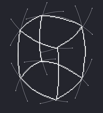 Photo perspective: a cube drawn in pixel lines