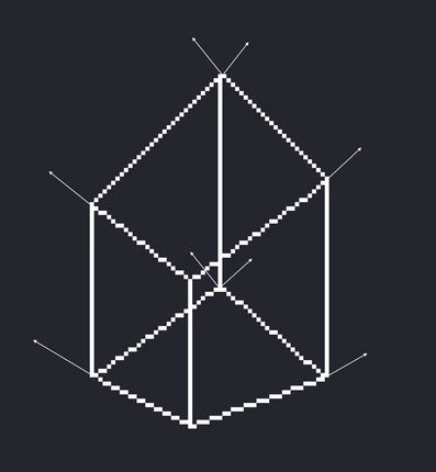 Reverse perspective: a cube drawn in pixel lines