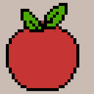 The apple with flat colors and a black outline
