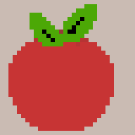 The apple with the outline recolored in dark red and dark green