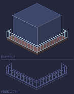 Roman's challenge sheet: the finished balcony example on top and the blueprint of the railing below