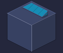 The building block with a sloped blue rooftop window