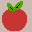 The apple filled with flat red and green, with a dark red outline