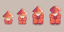 Four versions of the sage: small, medium and big platformer characters and the RPG character