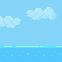 A small pixel art scene with sky, two clouds and water