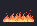 A wide pixel art ground flame: a row of flame tongues, light yellow at the bottom, orange and red at the tips, with sparks above
