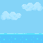A 62 pixel parallax loop: water scrolls under slowly drifting clouds
