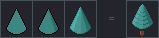 A cone in three stages, then a pine tree built on it