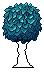 The bush crown with a black outline of a trunk below it