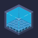 Isometric pixel art water: a pool in an isometric box with a light tile grid on the floor